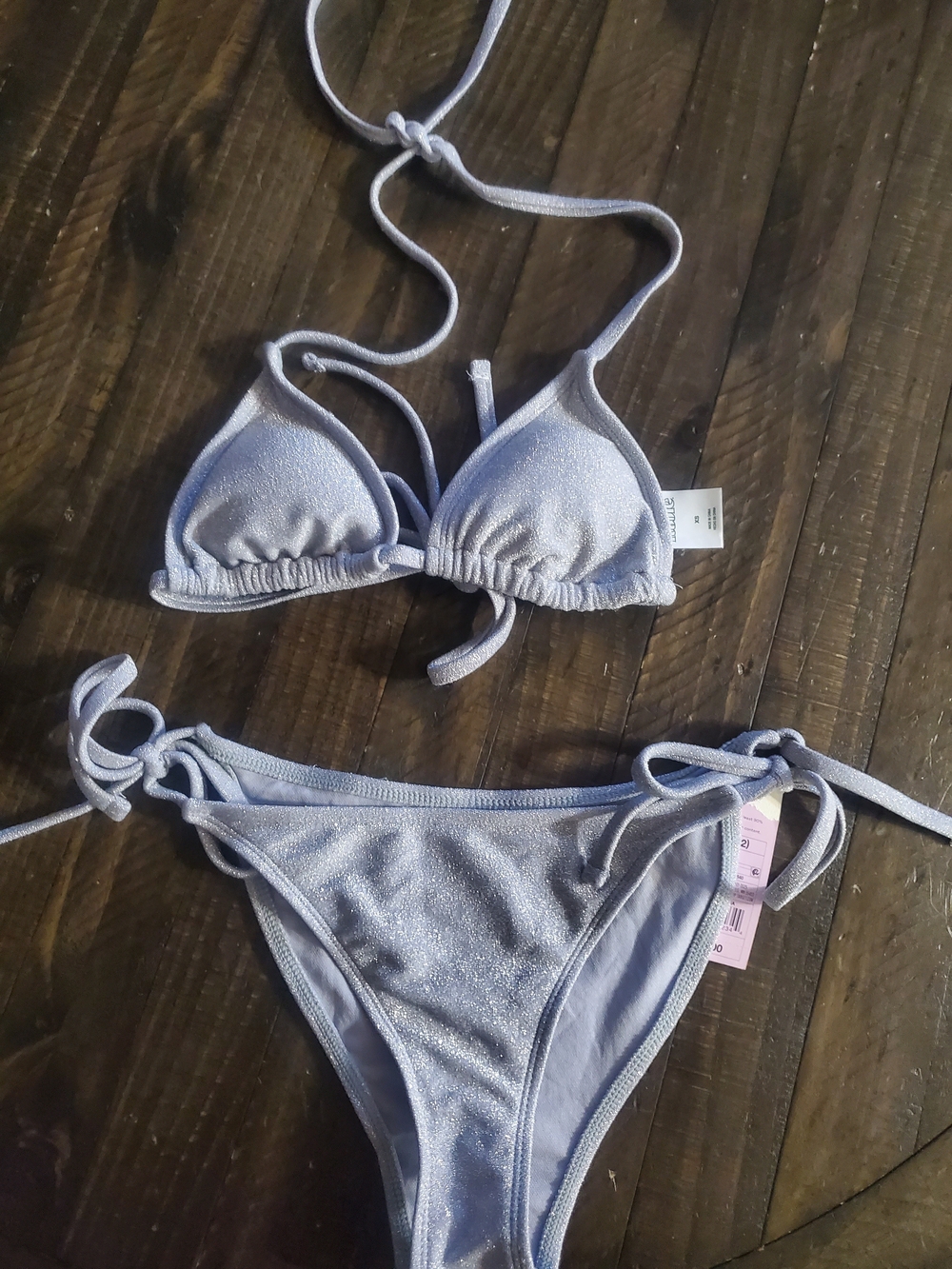 wild fable Shimmery Silver Triangle Tie Bikini